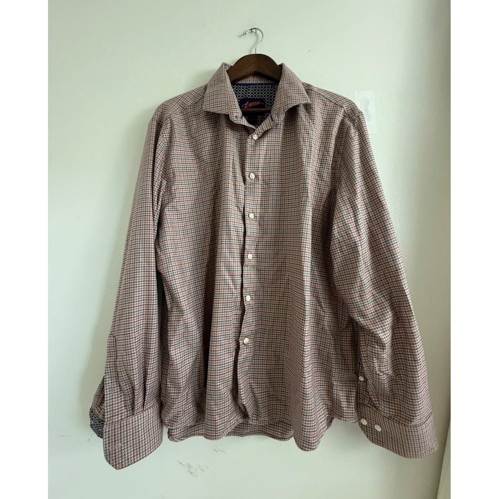 Egara Mens XL Slim Fit Stretch Non Iron Cotton Houndstooth Button Down Shirt